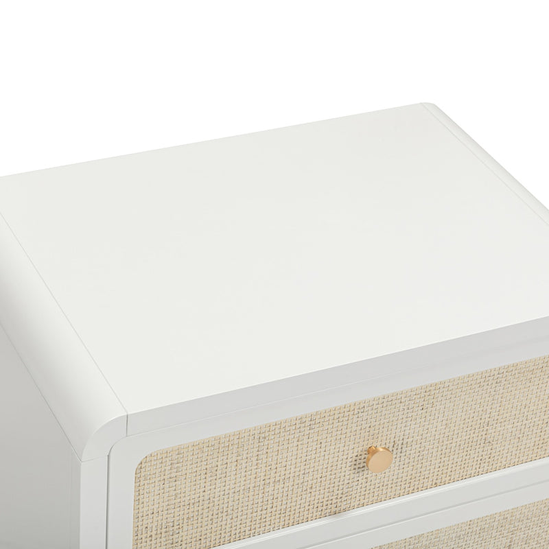 Ameline White Rattan 2 Drawer Nightstand