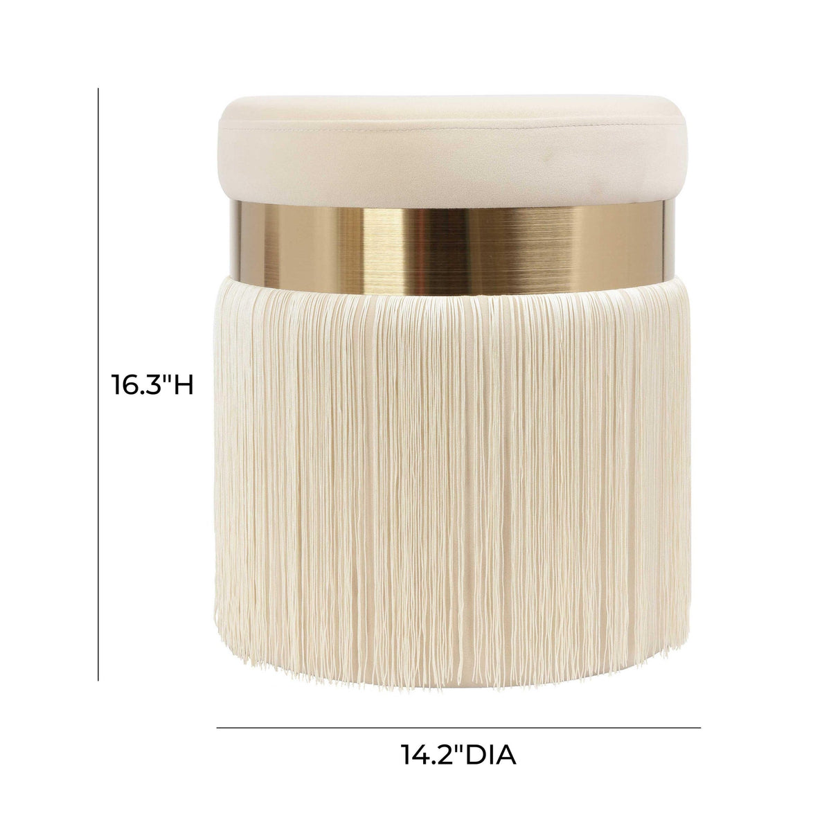 Lareen Cream Velvet Tasseled Ottoman - Luxury Living Collection