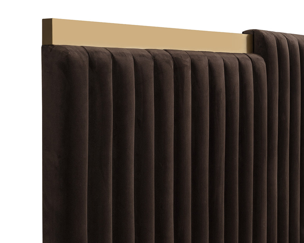 Tarrant Mink Fabric & Brushed Gold Channel King Bed