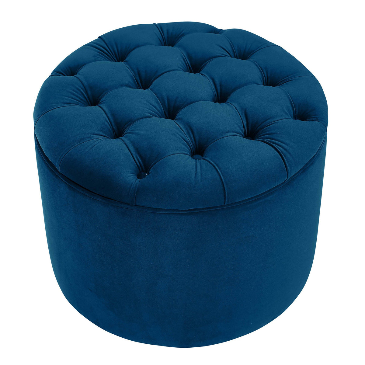 Carley 21.6" Navy Performance Velvet Round Storage Ottoman