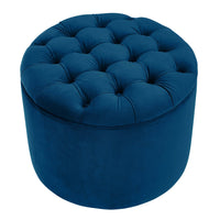 Carley 21.6" Navy Performance Velvet Round Storage Ottoman