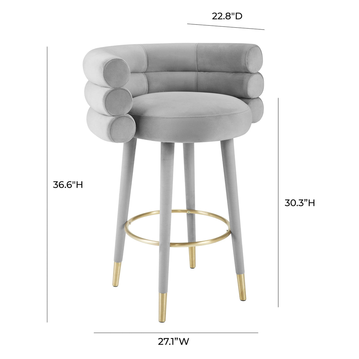 Nazri Grey Velvet Barstool - Luxury Living Collection