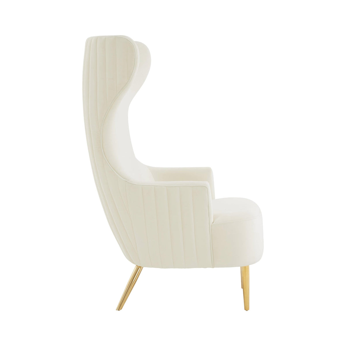 Versailles Cream Performance Velvet Channel Tufted Wingback Chair