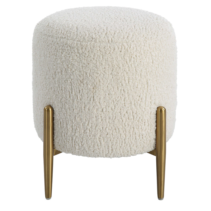 Riely White Faux Shearling & Brass Ottoman