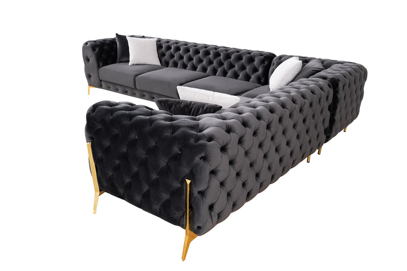 Bronte Black Velvet Transitional Sectional Sofa