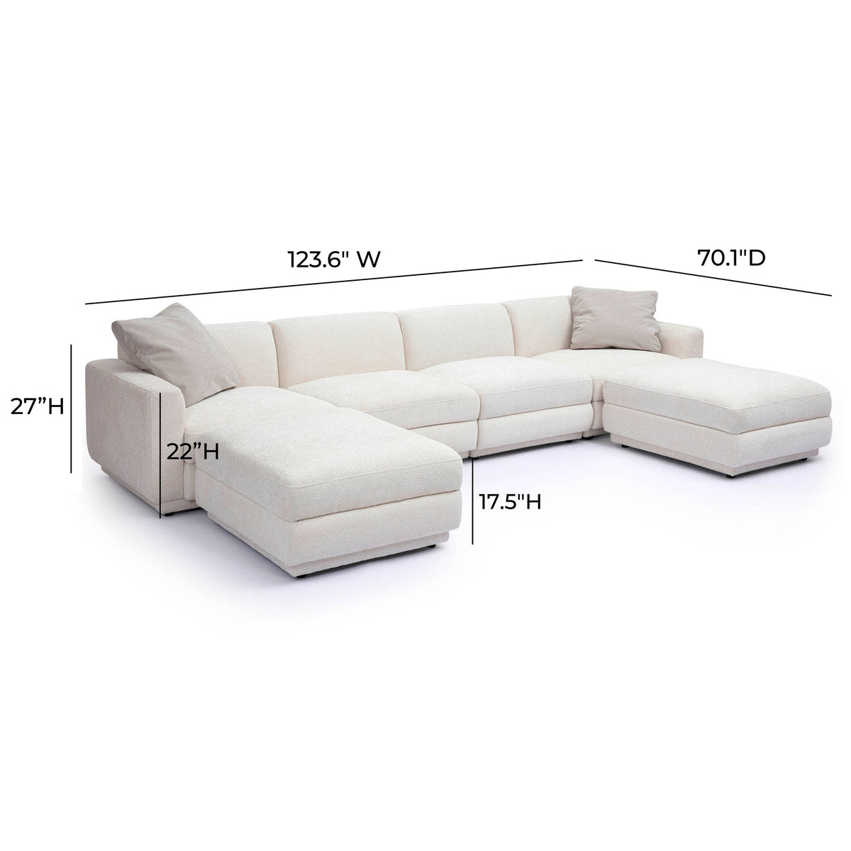 Arabella 123.6" Cream Performance Chenille Modular U-Sectional
