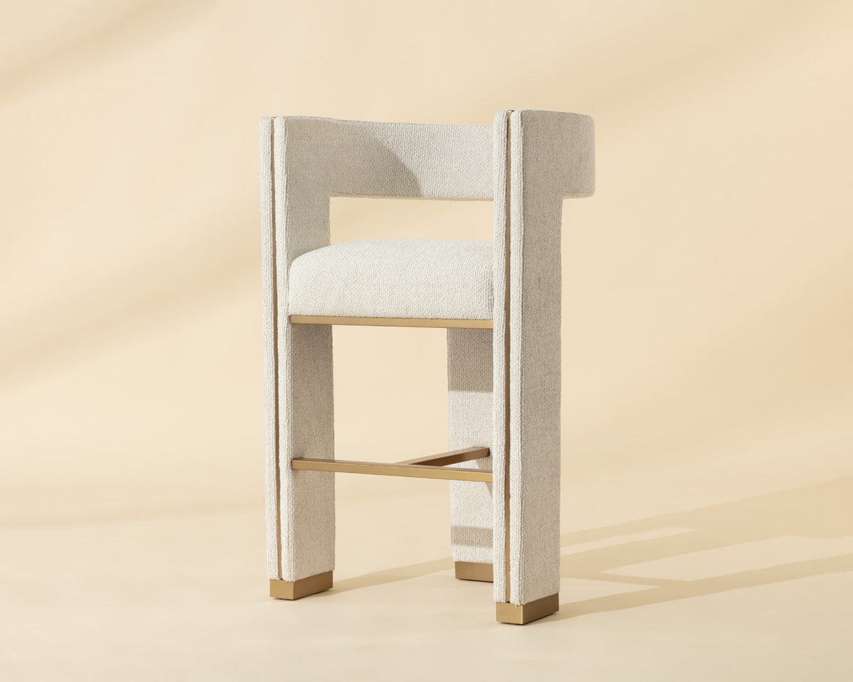 Adamina Light Barley Performance Fabric & Gold Bar Stool