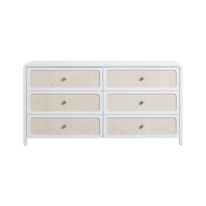 Ameline White Rattan 6 Drawer Dresser