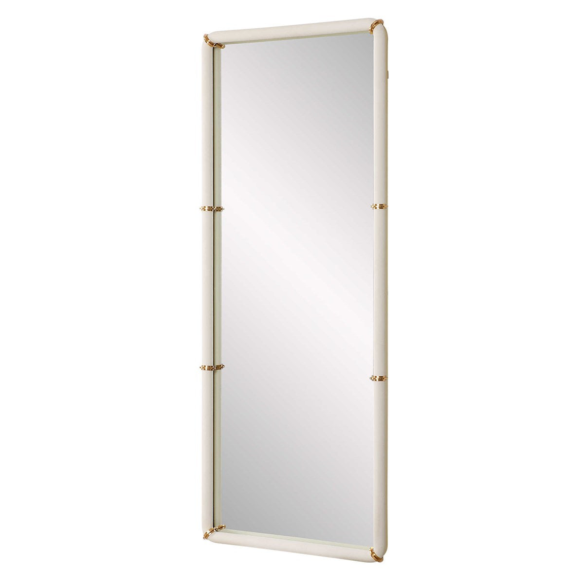 Cyprus 72" White Faux Leather & Gold Dressing Mirror