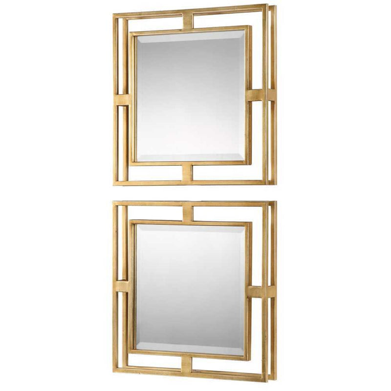 Lani Antiqued Gold Leaf Square Mirrors (Set of 2)