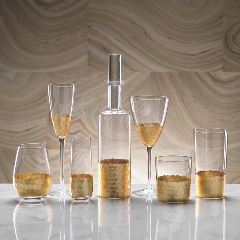 Fez Cut Glass Champagne Flute with Gold Leaf - Set of 12