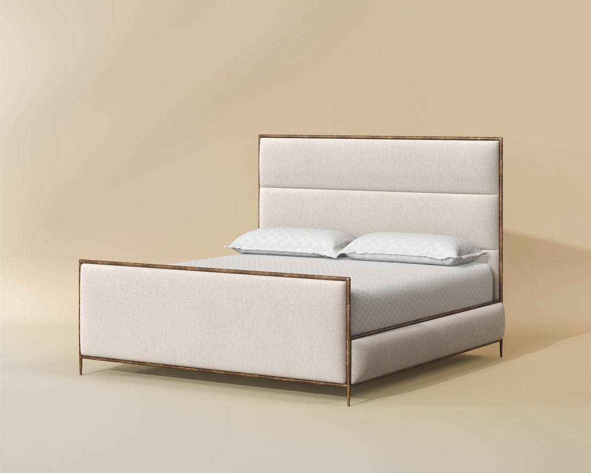Yasmine Alabaster Performance Fabric & Antique Brass King Bed