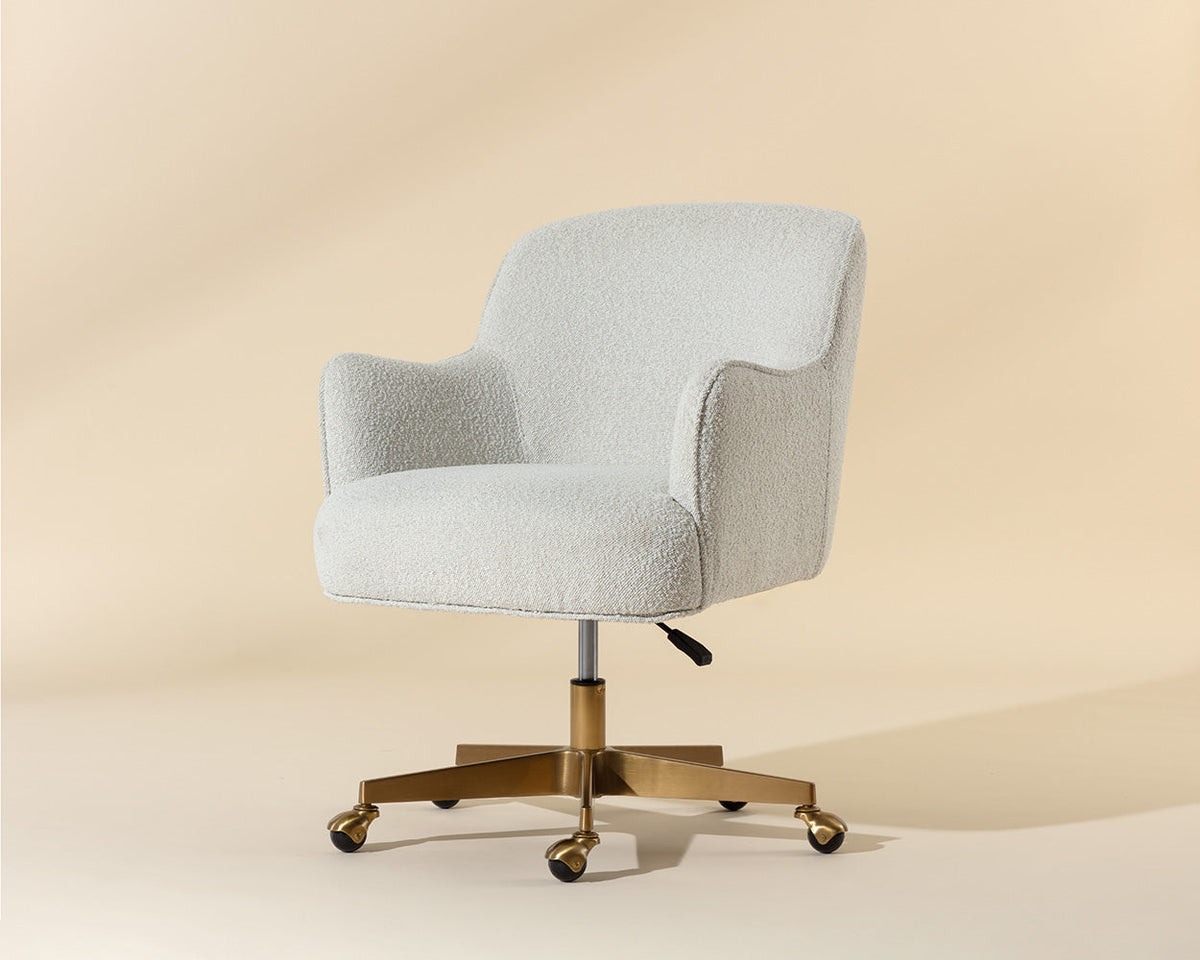 Karina White Boucle & Gold Curved Desk Chair