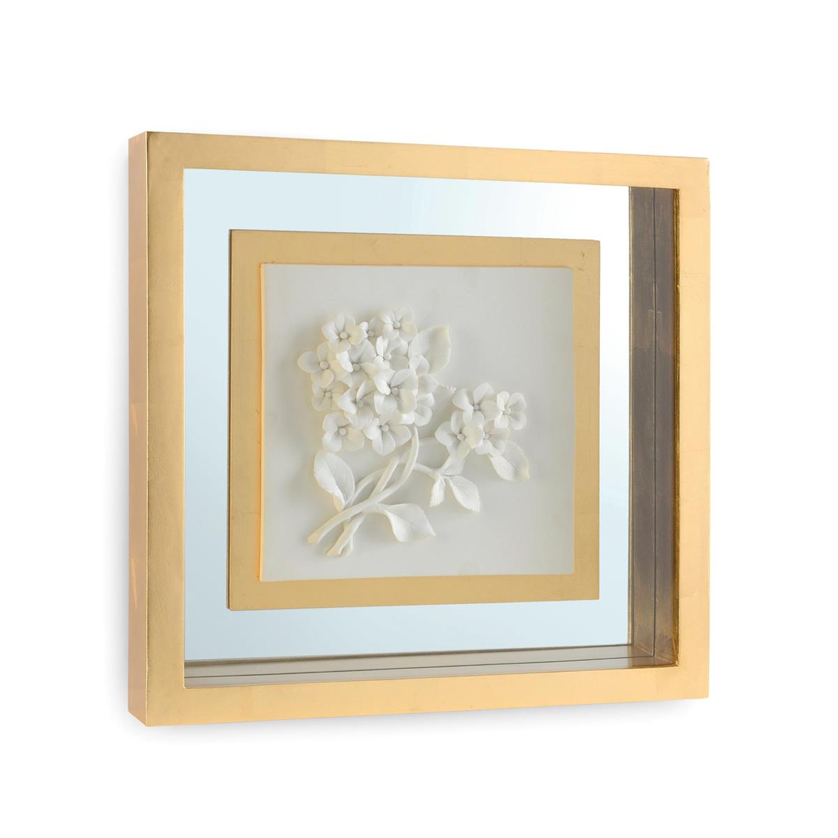 Josiane Botanical Porcelain Flower Shadow Box Wall Art with Gold Leaf Frame (4 Styles)