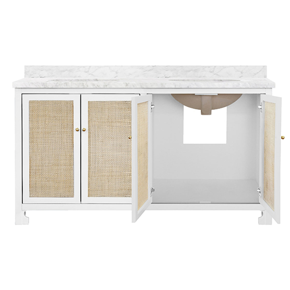 Airah 60" White Cane & Marble Bath Vanity