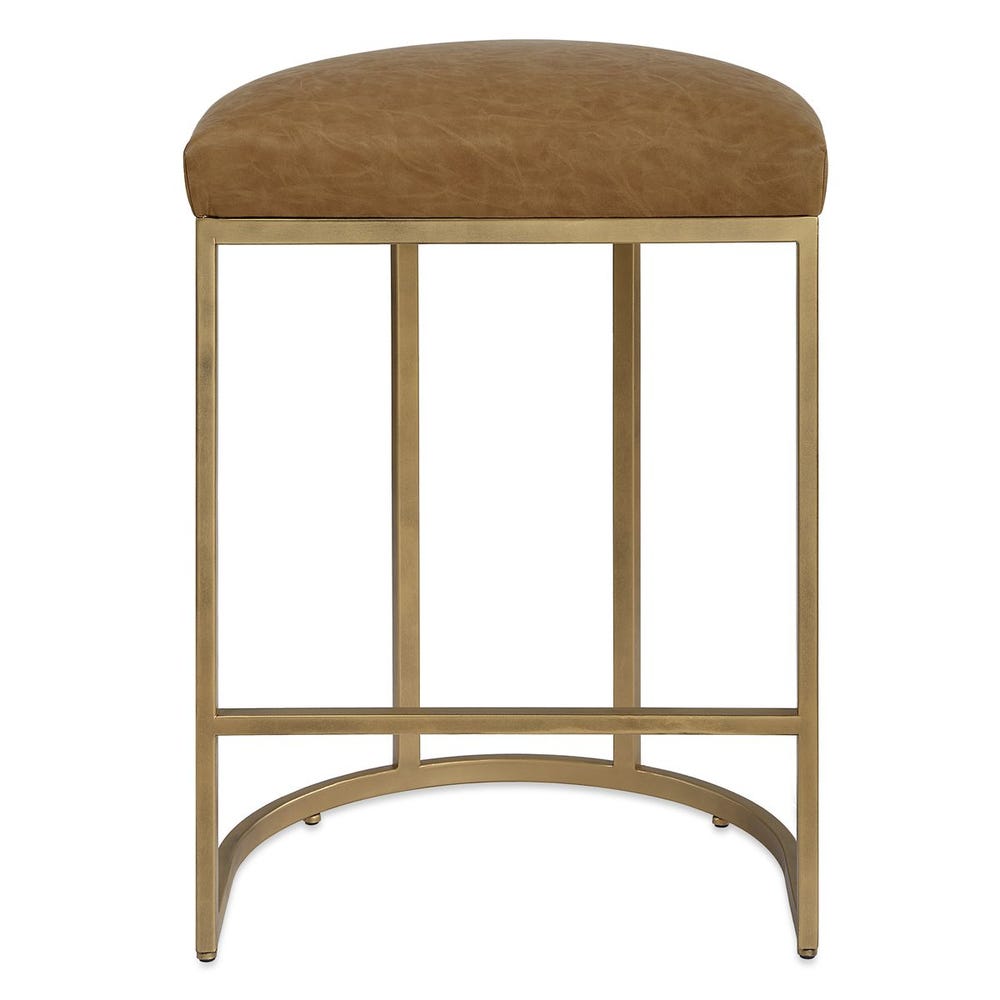 Crystal Cognac Faux Leather & Brass Counter Stool