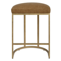 Crystal Cognac Faux Leather & Brass Counter Stool
