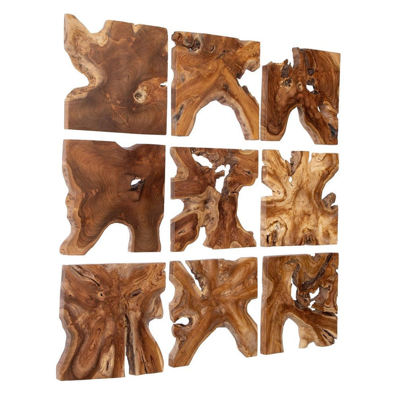 Honey Natural Teak Wood Wall Décor, Set of 9