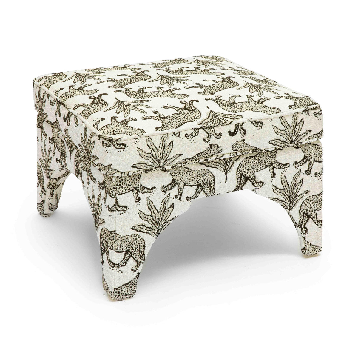 Kaelie Taupe Leopard Performance Jacquard Ottoman