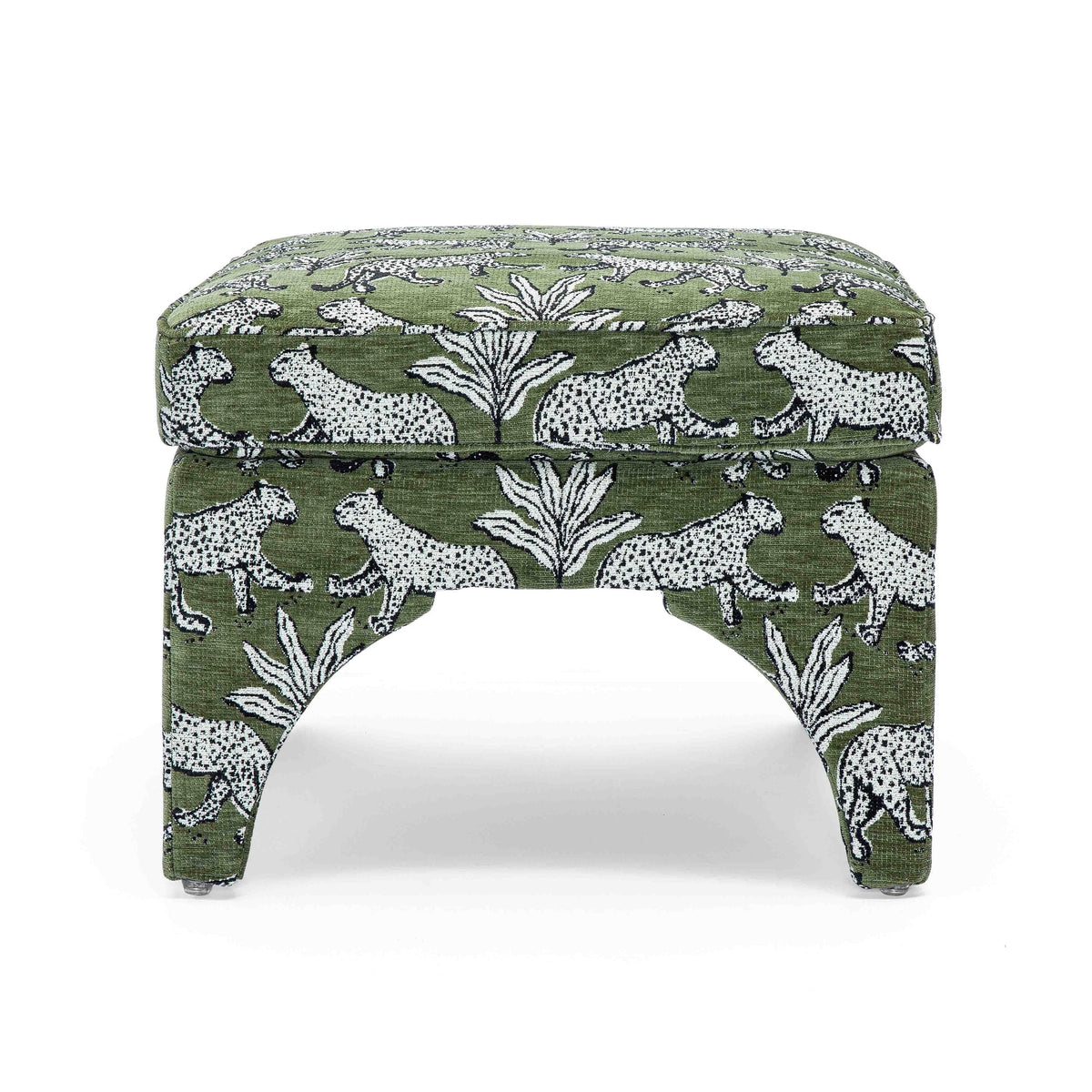 Kaelie Olive Green Leopard Performance Jacquard Ottoman