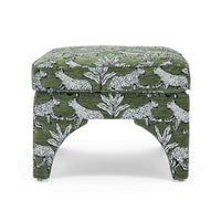 Kaelie Olive Green Leopard Performance Jacquard Ottoman