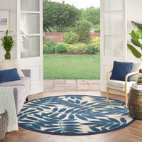 Annitra Indoor/Outdoor Natural Blue Swirling Vines Design Area Rug - Elegance Collection