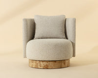 Fortis Oatmeal Swivel Accent Chair with Maple Burl Base