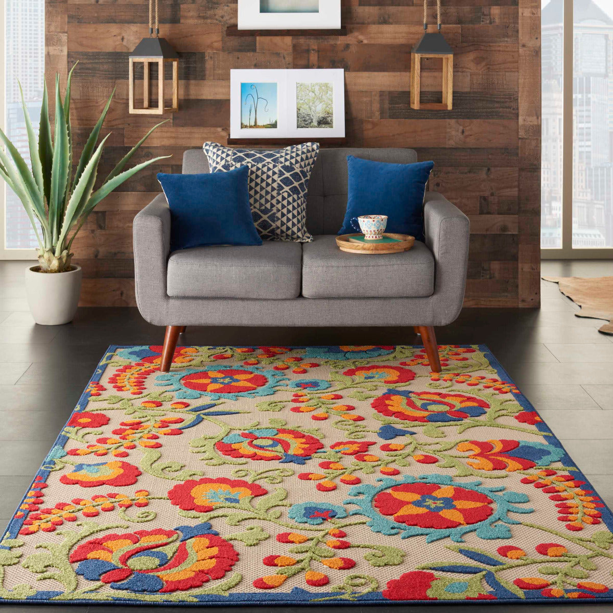 Annitra Indoor/Outdoor  Multicolor Summer Blosoms Area Rug - Elegance Collection