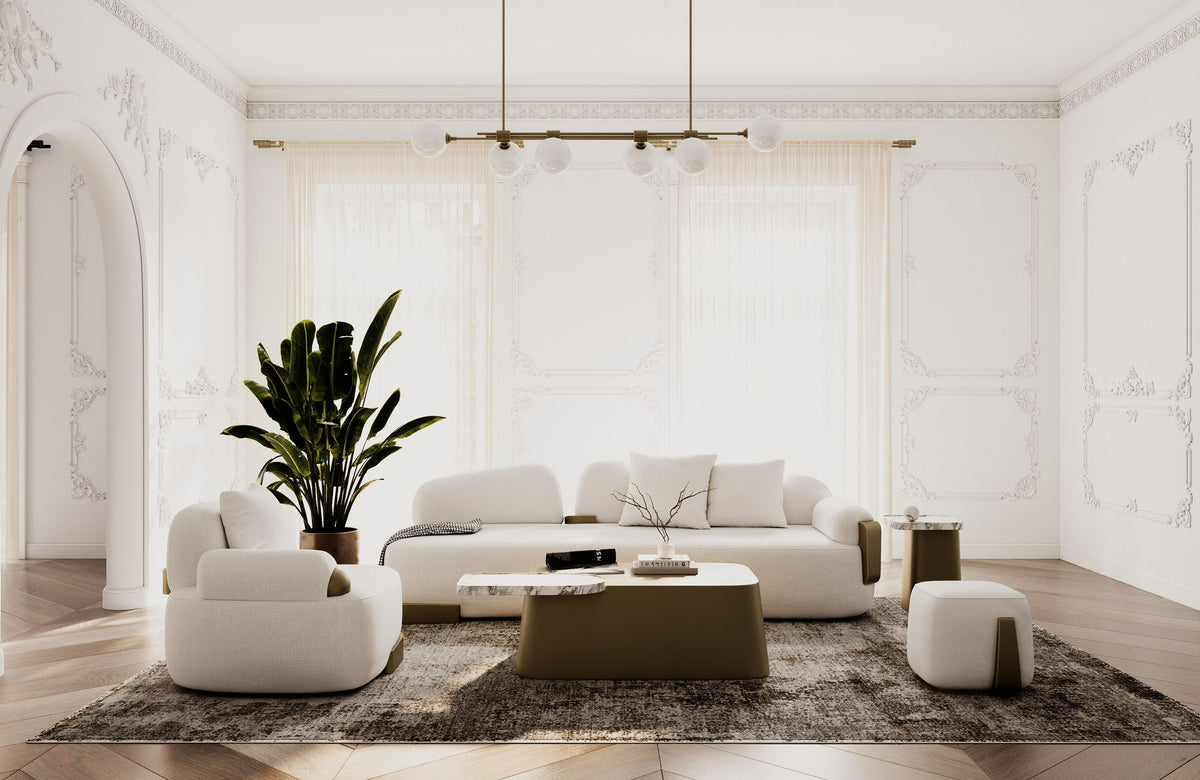 Grace 107" Modern Off-White & Antique Brass Sofa