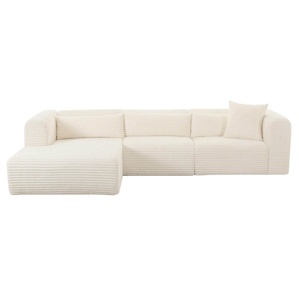 Telav 118" Fluffy Oversized Cream Performance Corduroy Modular LAF Sectional