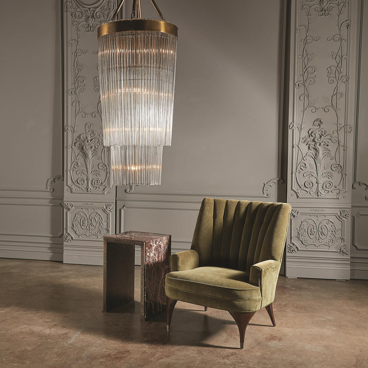 Channel Moss Green Velvet Accent  Chair