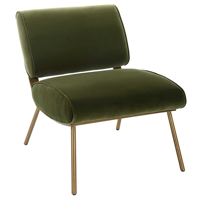 Loly Green Velvet & Gold Accent Chair