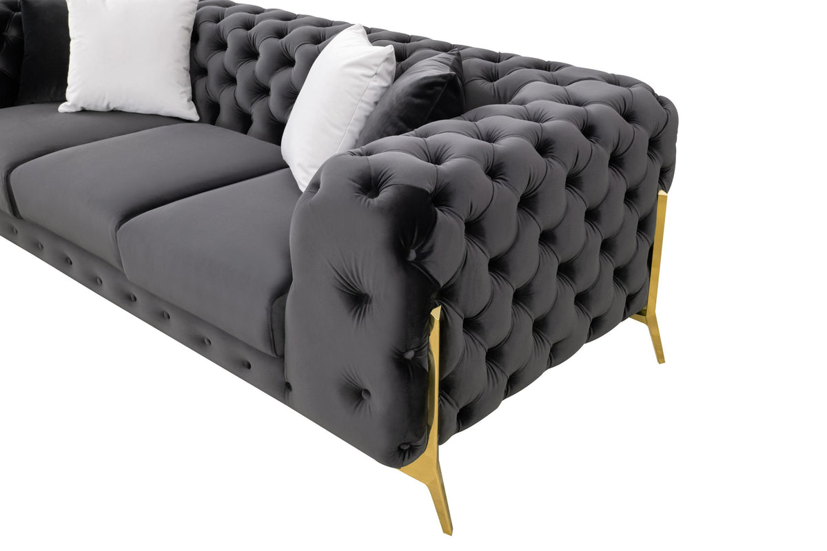 Bronte Black Velvet Transitional Sofa