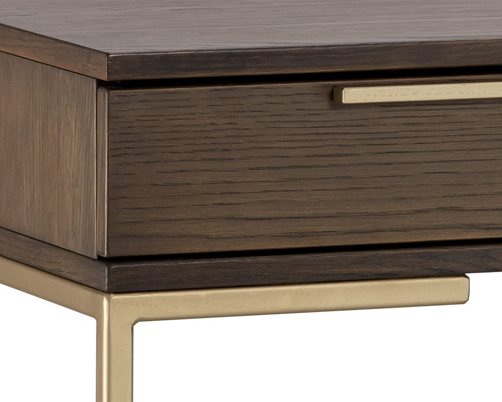 Rebel 59.25" Modern Brown Oak & Gold Desk