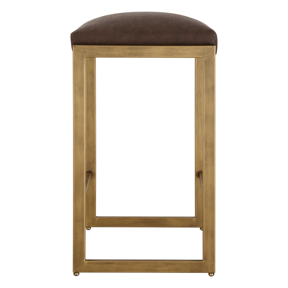 Lilla Brown Faux Leather & Brass Counter Stool