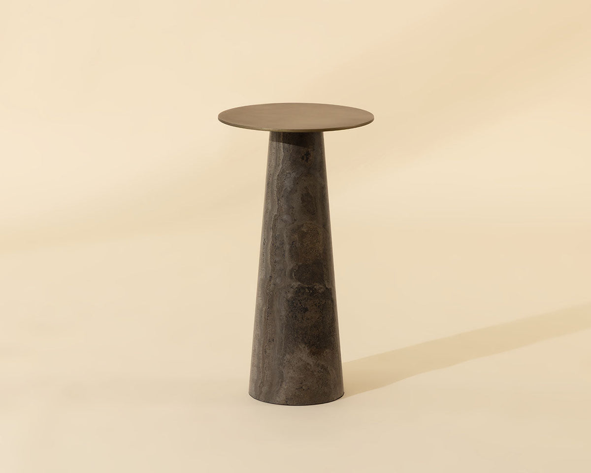 Aditi Travertine & Antique Brown/Brass Accent Table (2 Sizes Available)