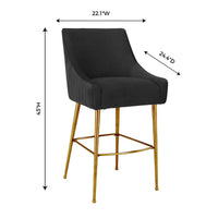 Prado Pleated Performance Grade Black Velvet Bar Stool