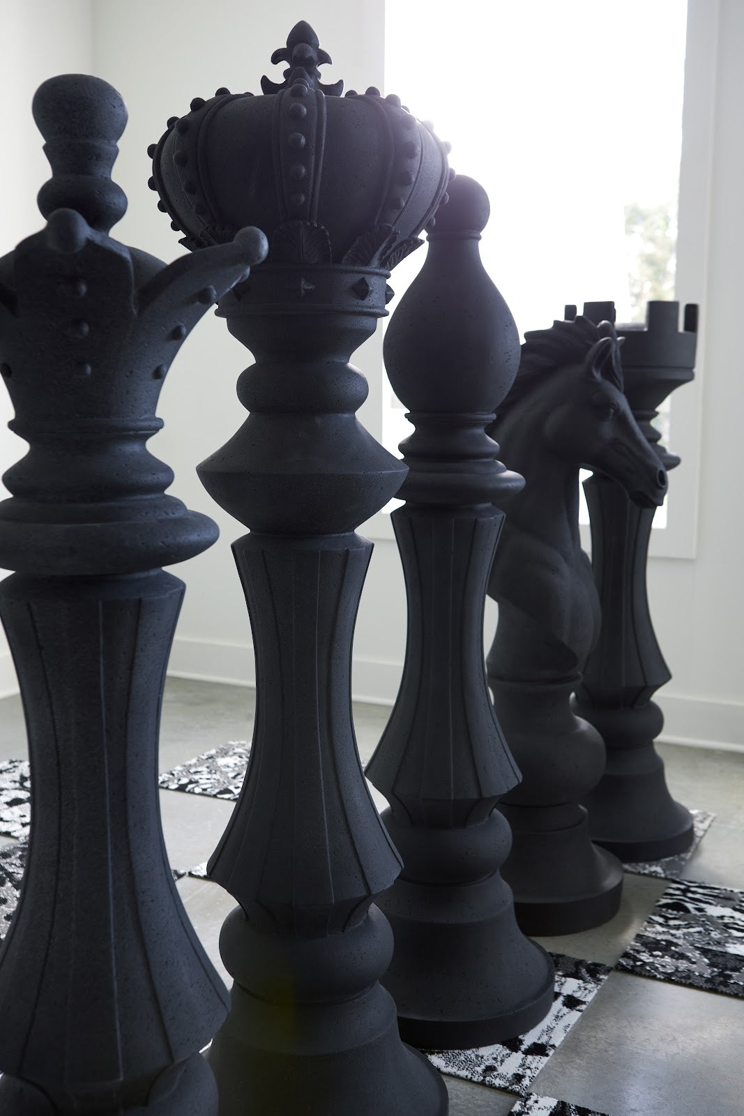 Chess Black Knight Cast Stone Sculpture (Indoor or Outdoor)