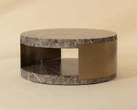 Cavette Dark Emperador Faux Marble & Brass Coffee Table - Indoor/Outdoor