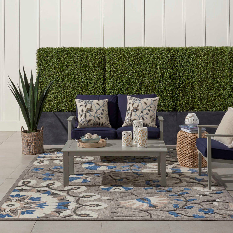 Annitra Indoor/Outdoor Grey/Multi Garden Blooms Area Rug - Elegance Collection