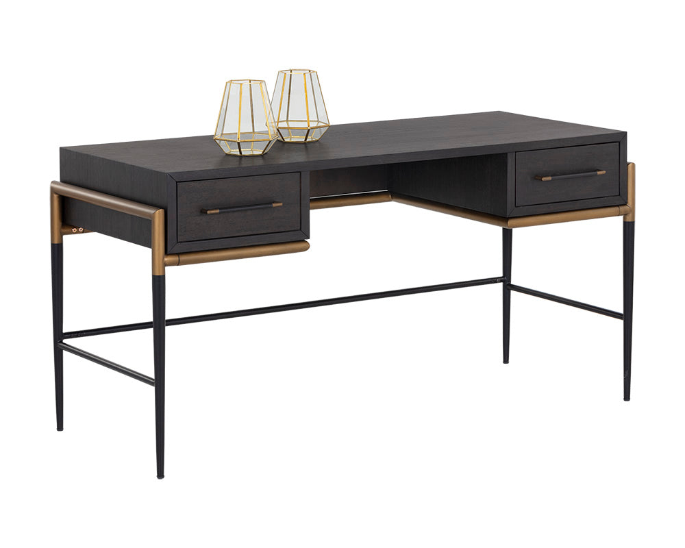 Weldrick 60" Dark Brown & Antique Brass Desk
