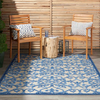 Annitra Indoor/Outdoor Grey & Blue Vine Design Area Rug - Elegance Collection