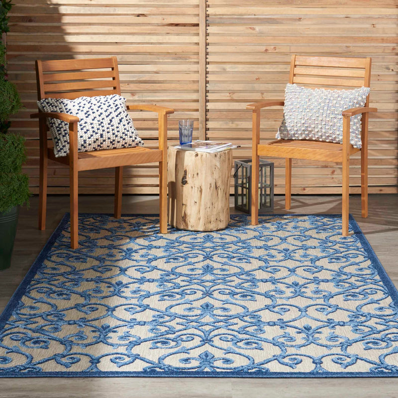 Annitra Indoor/Outdoor Grey & Blue Vine Design Area Rug - Elegance Collection