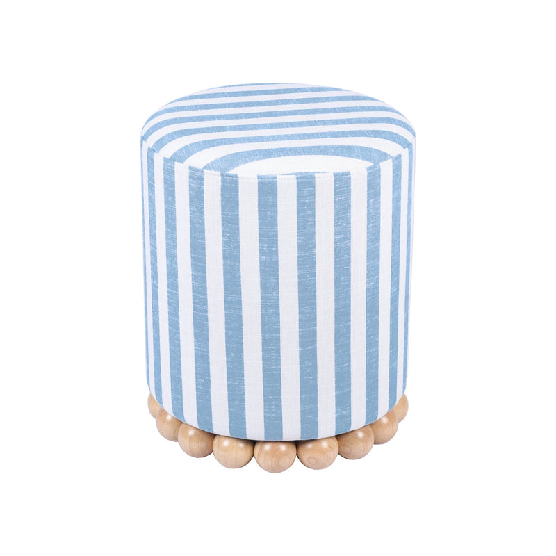 Dex Pastel Blue Striped Linen Ottoman