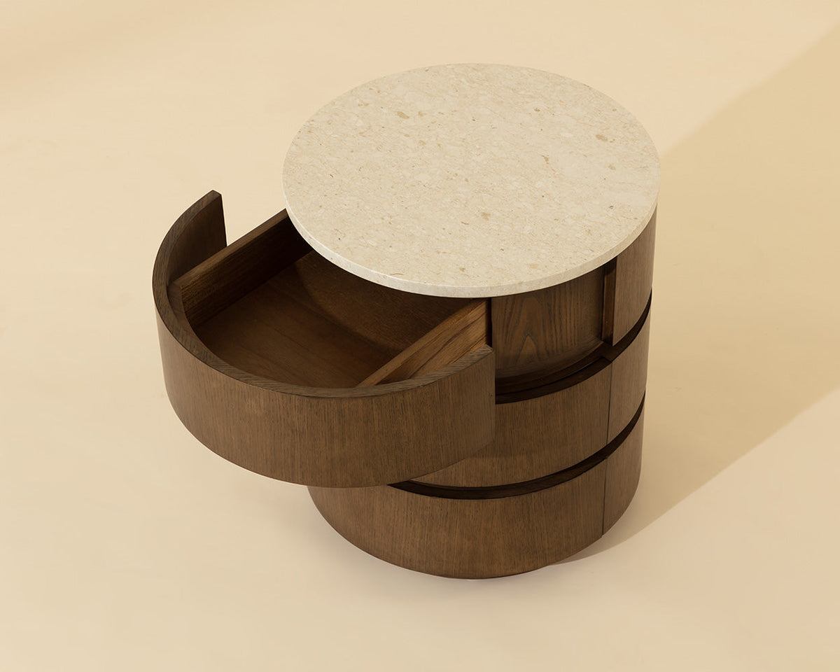 Caldora Oak Veneer & Marble Top Nightstand