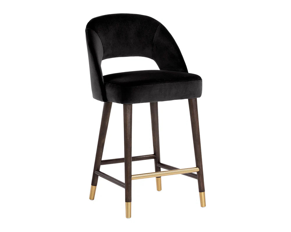 Monae Black Fabric & Antique Brass Counter Stool