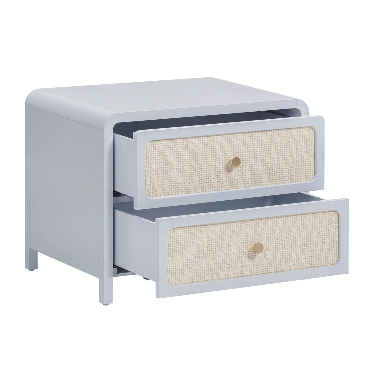 Ameline Pastel Blue Rattan 2 Drawer Nightstand