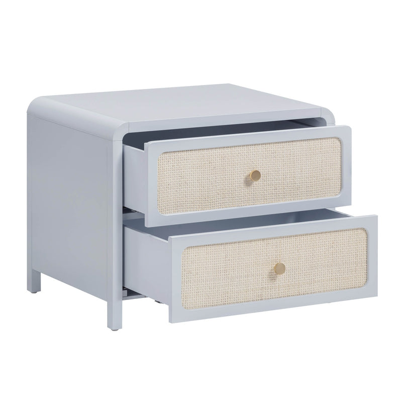Ameline Pastel Blue Rattan 2 Drawer Nightstand