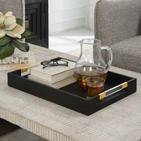 Lia Modern Black Faux Shagreen & Gold Tray