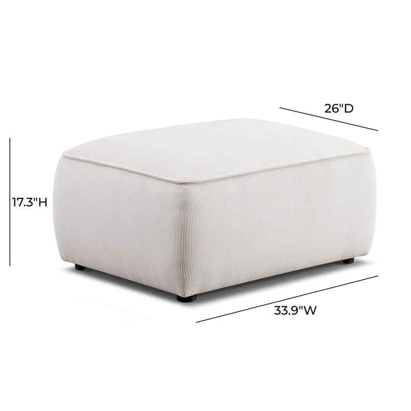 Travie White Sand Performance Corduroy Velvet Ottoman